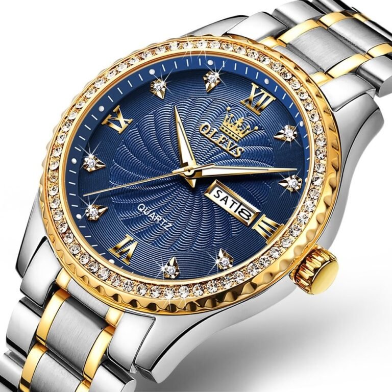 Olevs Diamond Dial Dual Calendar Display Fashion Business Quartz Watch ...