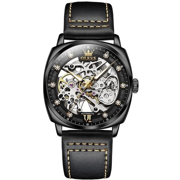 Olevs Quality Square Automatic Mechanical Luxury Watch-BLACK