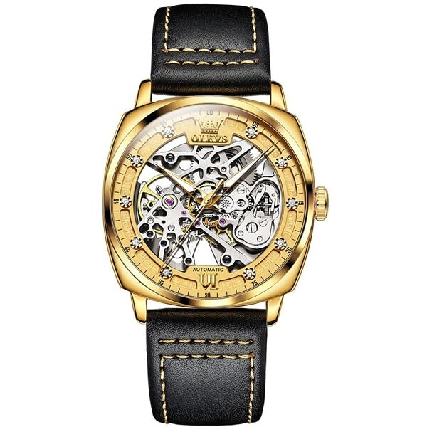 Olevs Quality Square Automatic Mechanical Luxury Watch-GOLD