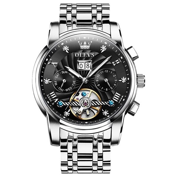 Olevs Sports Automatic Tourbillon Self Wind Luxury Watch-BLACK