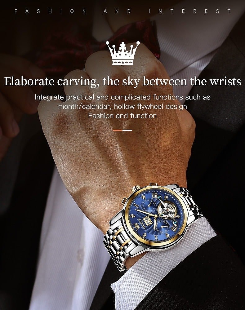RORIOS Men Automatic Watch Slef-Wind Mechanical Watch with Leather