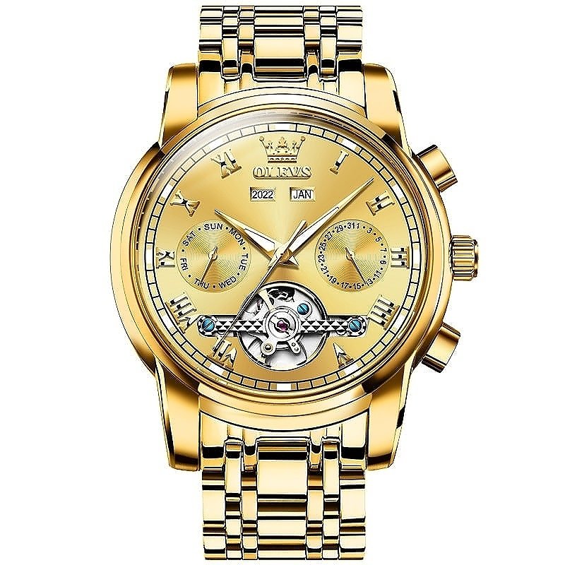 Men's Full Automatic & Mechanical Movement Luxury Style buying Gold Color Brand New Wat