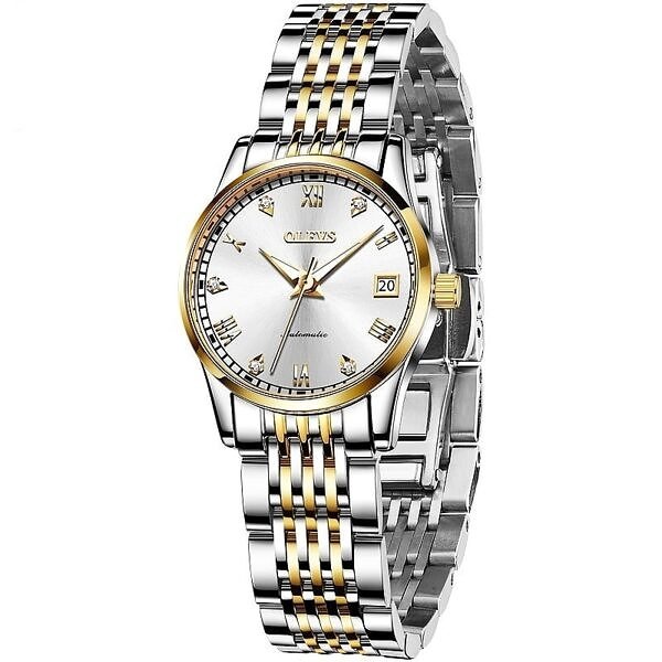 OLEVS Rose Gold Women's Watches, Automatic Watches with Two Tone Stainless  Steel Ceramic Bracelet, Diamond-Accented Self Winding Watches for Women