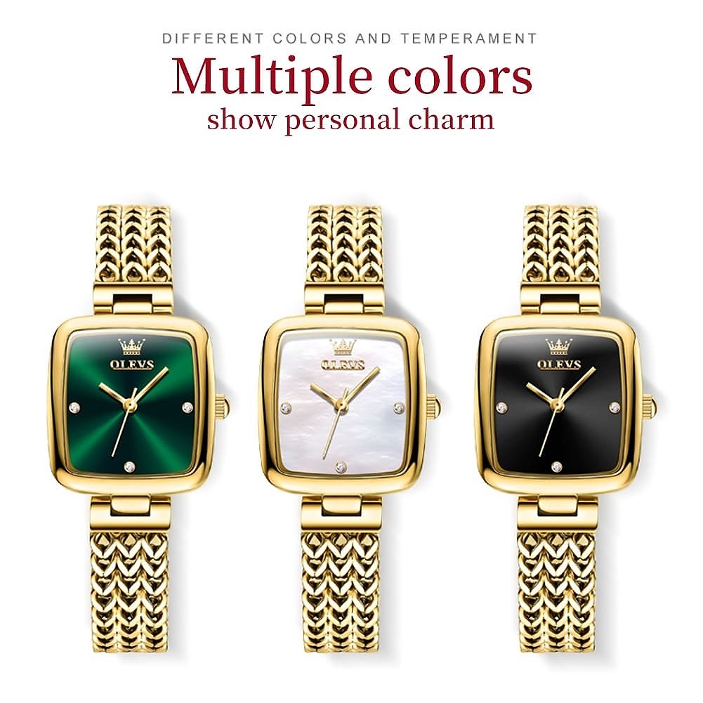  OLEVS Fashion Small Square Gold Watches for Women