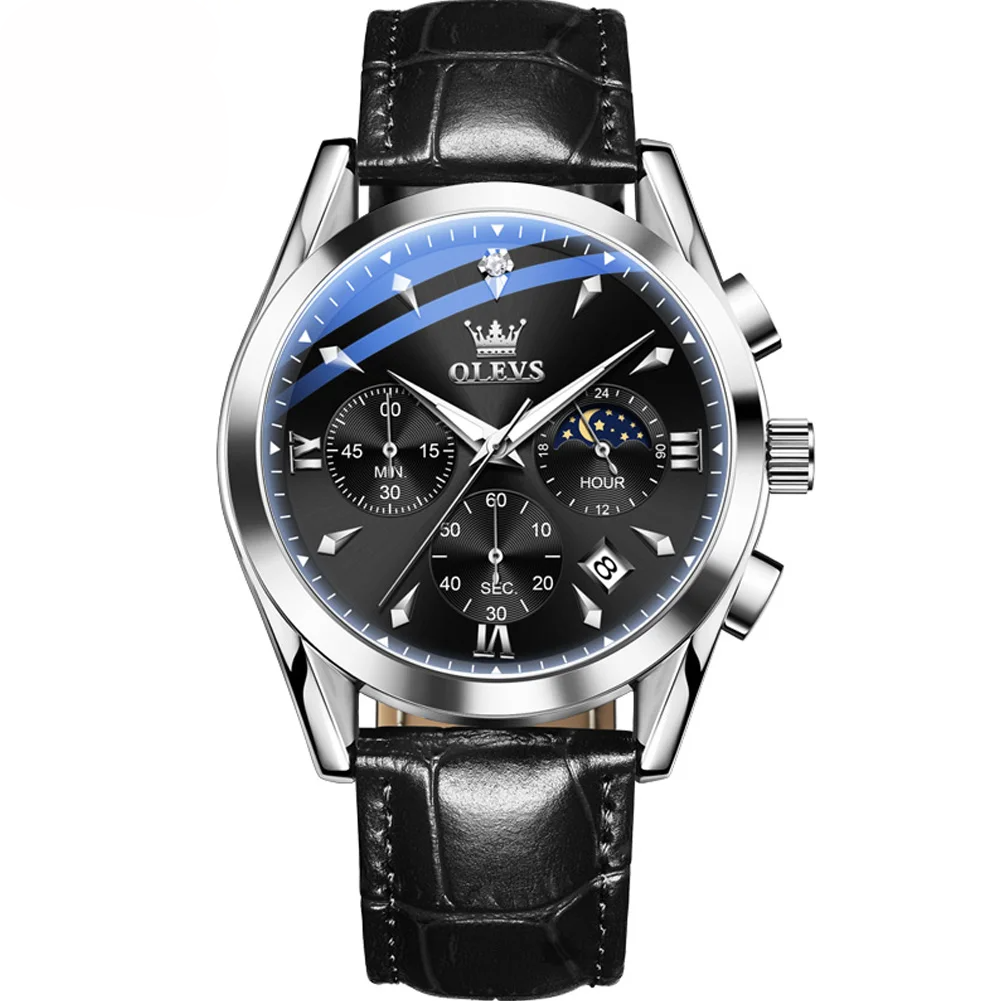 OLEVS 3609 Three Dial Geneva Mens Quartz Watch black