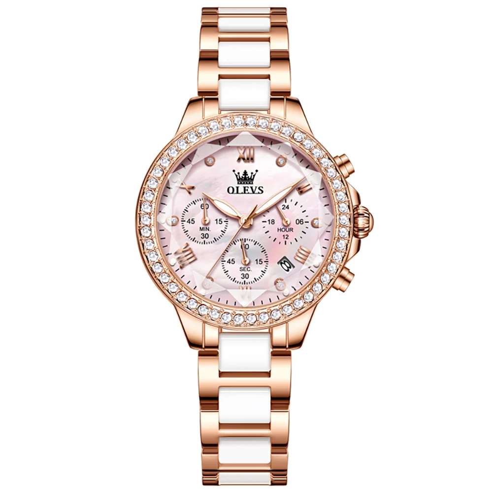 OLEVS 9999 Luxury Women Watch pink