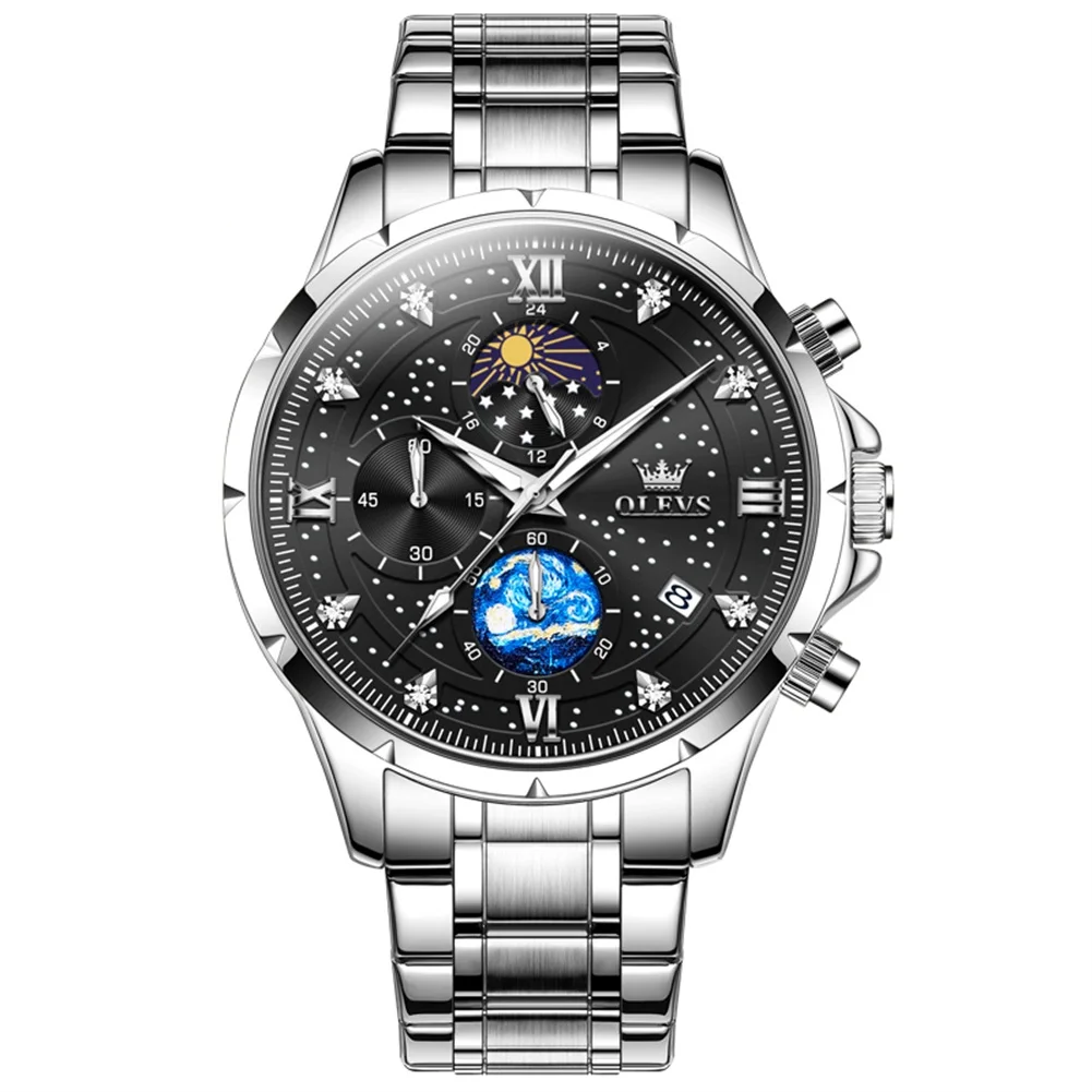 Olevs Starry Time Watch OLEVS 9807 Starry Sky Mens Quartz Watch Black