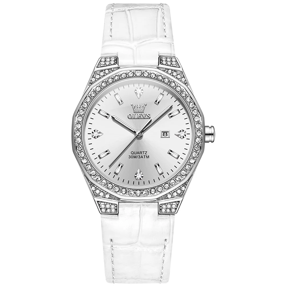 OLEVS 5606 Womens Luxury Leather Quartz Watch white