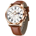 OLEVS 3632 Mens Leather Strap Quartz Watch