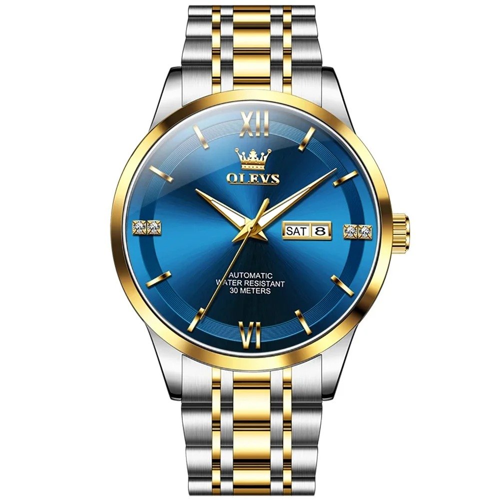 Olevs Durable Automatic Watch Olevs Men's Two-Tone Blue Gold
