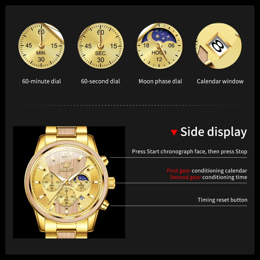 OLEVS 3645 Mens Chronograph Wooden Watch-2 (3) OLEVS 3645 Mens Chronograph Wooden Watch - Image 4