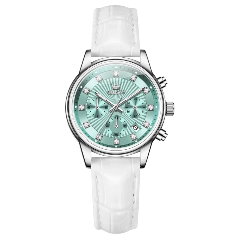 OLEVS 3669 Leather Strap Round Women's Watch - Image 1
