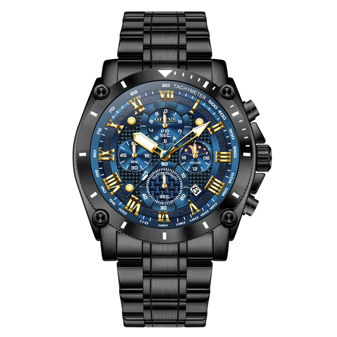 OLEVS 3689 Men’s Chronograph Watch-black blue OLEVS 3689 Men’s Chronograph Watch - Image 1