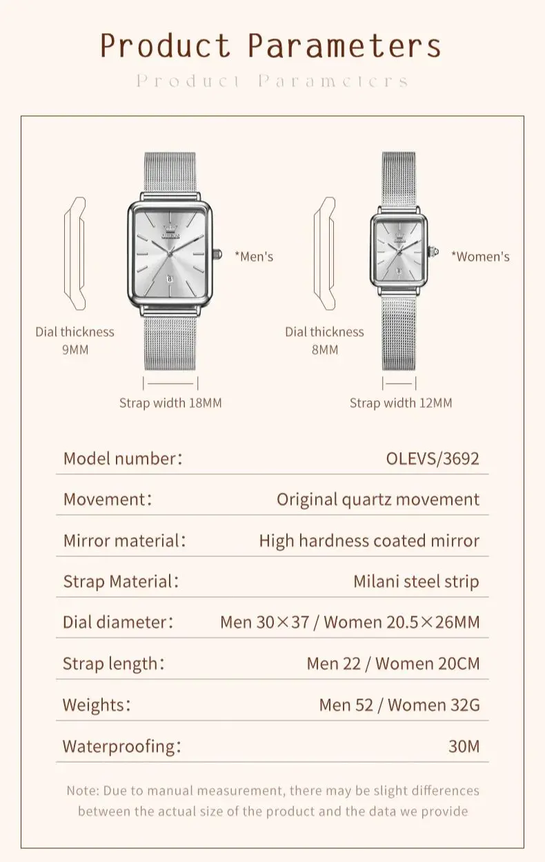 OLEVS 3692 Couple Square Quartz Watch-3 (5) OLEVS 3692 Couple Square Quartz Watch - Image 6