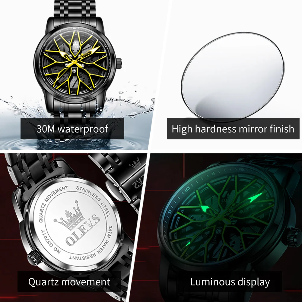 OLEVS 3701 Men’s Creative Car Wheel 3D-2 (3) OLEVS 3701 Men’s Creative Car Wheel 3D Watch - Image 4