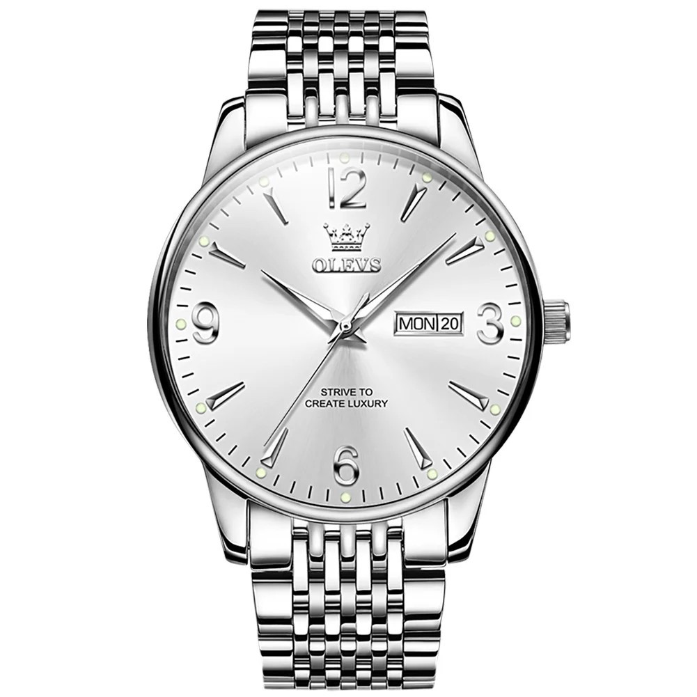 OLEVS 2928 Luxury Waterproof Men’s Stainless Steel Quartz Watch-white OLEVS 2928 Luxury Waterproof Men’s Stainless Steel Quartz Watch - Image 1