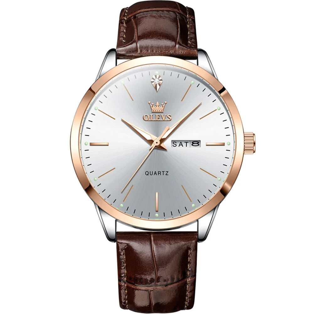 OLEVS 2935 Waterproof Men’s Business Quartz Watch-white gold OLEVS 2935 Waterproof Men’s Business Quartz Watch - Image 1