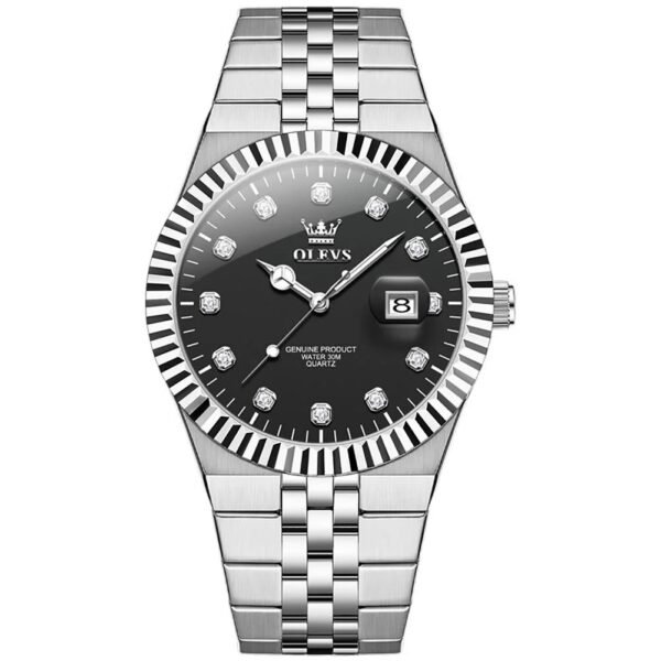 OLEVS 2989 Men’s Luxury Quartz Watch-silver black
