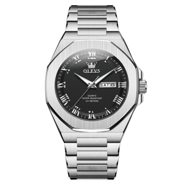 OLEVS 3727 Men’s Luxury Business Watch-silver black