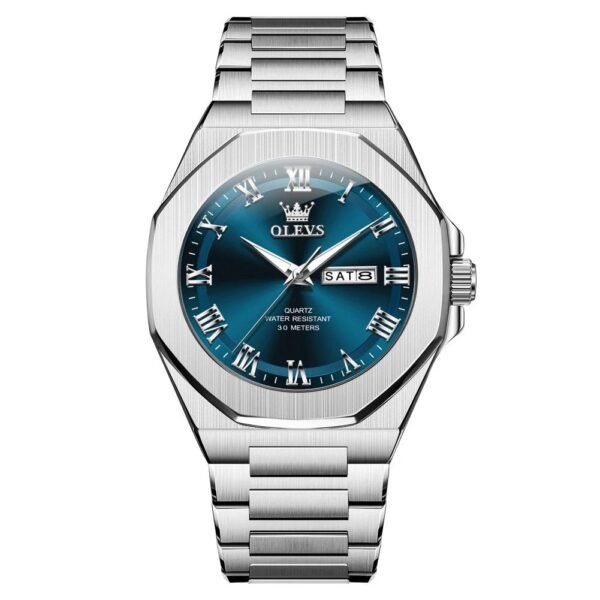OLEVS 3727 Men’s Luxury Business Watch-silver blue