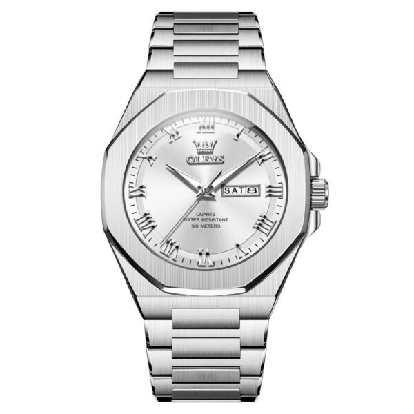 OLEVS 3727 Men’s Luxury Business Watch-silver white