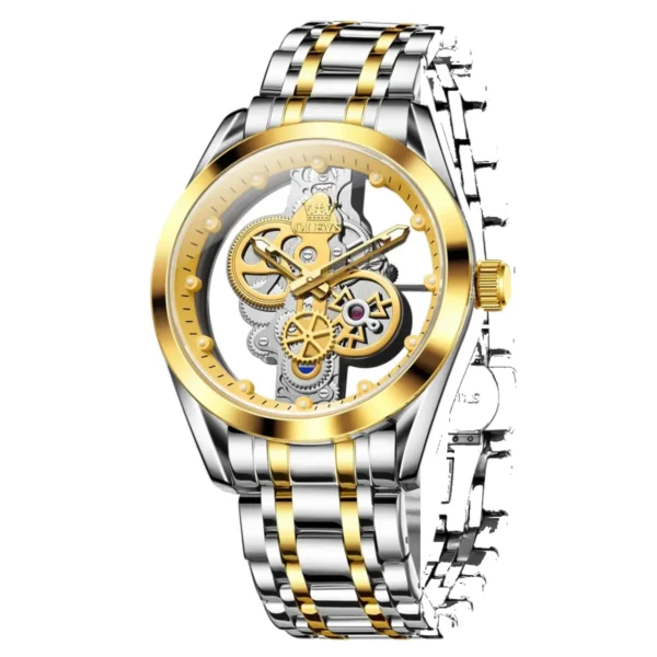 OLEVS 3725 Luxury Unique Design Bands Hollow Skeleton Sports Design Luminous Waterproof Quartz Watch for Man