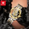 OLEVS 3725 Luxury Unique Design Bands Hollow Skeleton Sports Design Luminous Waterproof Quartz Watch for Man