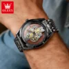 OLEVS 3725 Luxury Unique Design Bands Hollow Skeleton Sports Design Luminous Waterproof Quartz Watch for Man