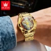 OLEVS 3725 Luxury Unique Design Bands Hollow Skeleton Sports Design Luminous Waterproof Quartz Watch for Man