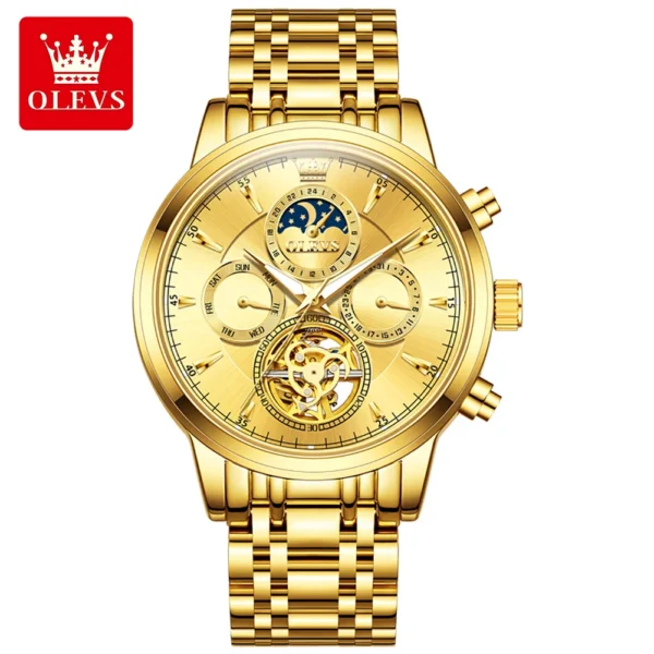 OLEVS 6746 Luxury Designer Fashion Automatic Moon Phase Watch Waterproof Mechanical Luminous Watch for Man GOLD
