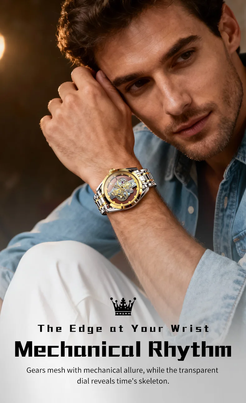 OLEVS 3725 Luxury Unique Design Bands Hollow Skeleton Sports Design Luminous Waterproof Quartz Watch for Man 1