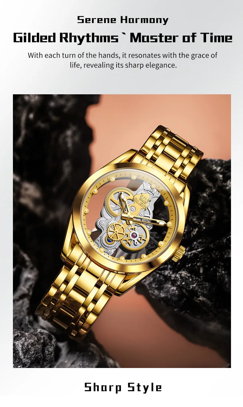OLEVS 3725 Luxury Unique Design Bands Hollow Skeleton Sports Design Luminous Waterproof Quartz Watch for Man 11
