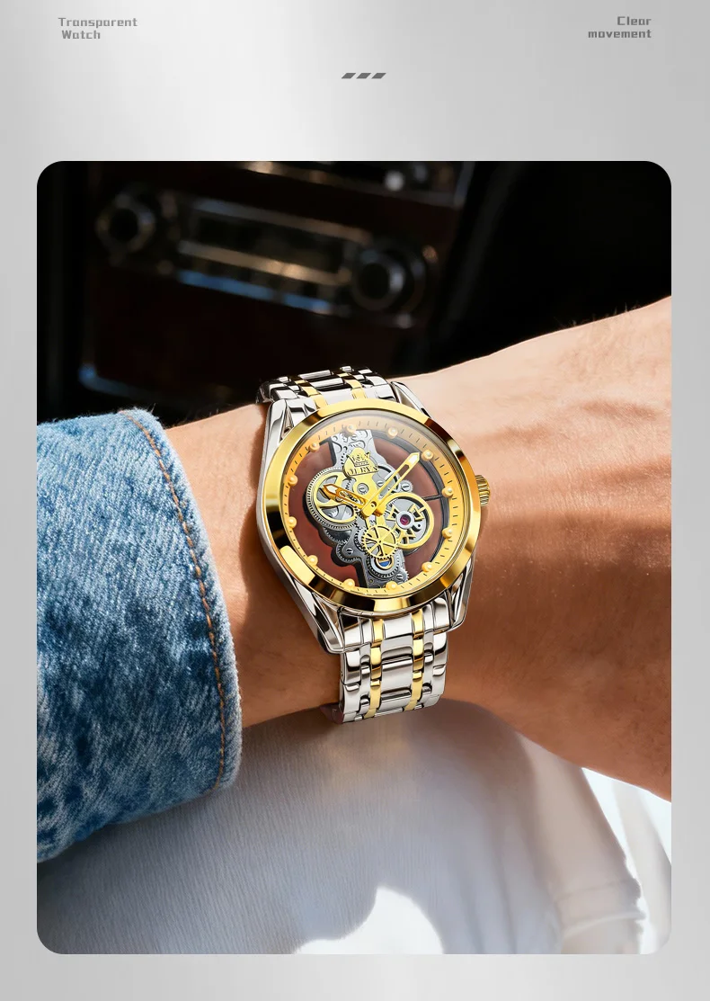 OLEVS 3725 Luxury Unique Design Bands Hollow Skeleton Sports Design Luminous Waterproof Quartz Watch for Man 2