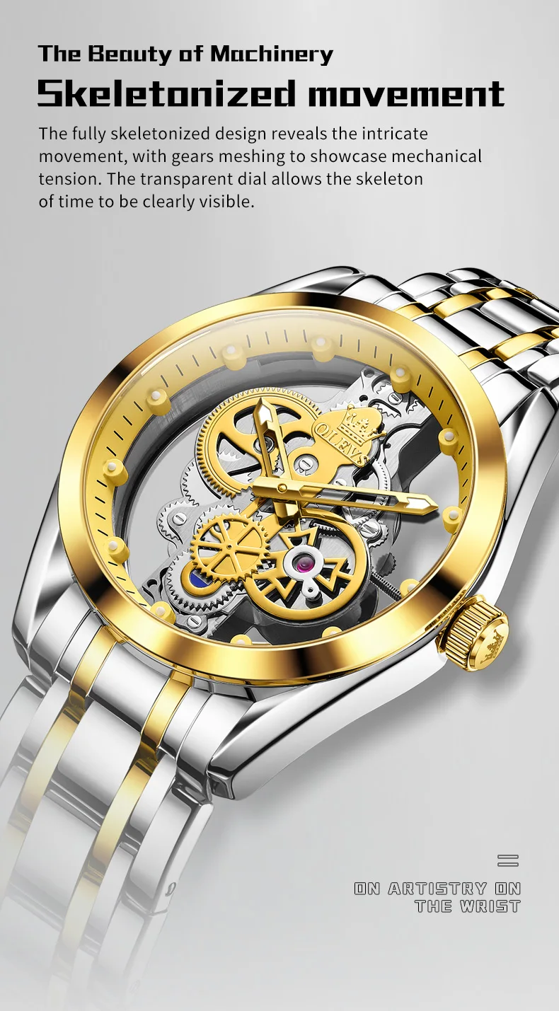 OLEVS 3725 Luxury Unique Design Bands Hollow Skeleton Sports Design Luminous Waterproof Quartz Watch for Man 3