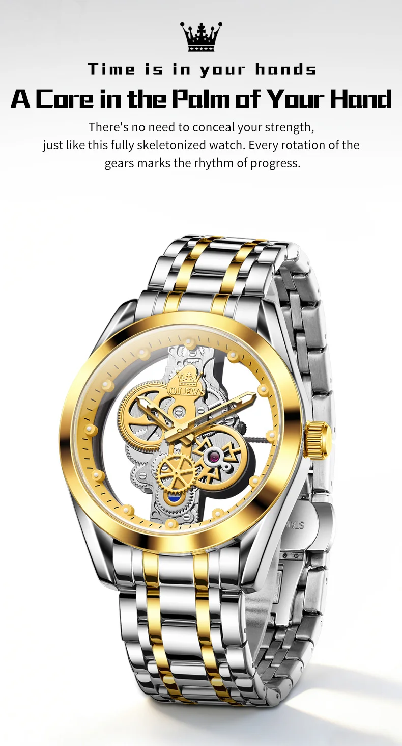 OLEVS 3725 Luxury Unique Design Bands Hollow Skeleton Sports Design Luminous Waterproof Quartz Watch for Man 4