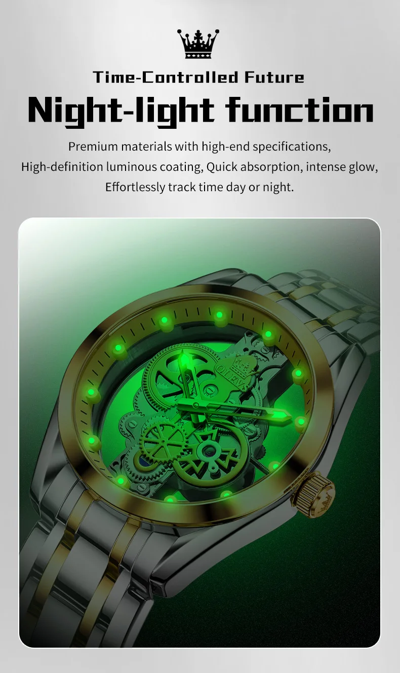 OLEVS 3725 Luxury Unique Design Bands Hollow Skeleton Sports Design Luminous Waterproof Quartz Watch for Man 8