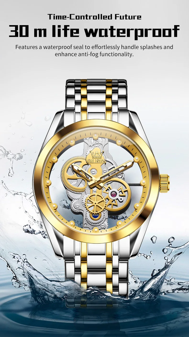 OLEVS 3725 Luxury Unique Design Bands Hollow Skeleton Sports Design Luminous Waterproof Quartz Watch for Man 9