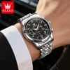 OLEVS 2983 Luxury Design Sports Stainless Steel Moon Phase Chronograph Watch Luminous Waterproof Quartz Watch for Man