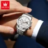 OLEVS 2983 Luxury Design Sports Stainless Steel Moon Phase Chronograph Watch Luminous Waterproof Quartz Watch for Man