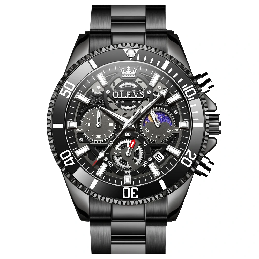OLEVS 2990 Skeleton Moon Phase Sports Watch - OLEVS WATCHES