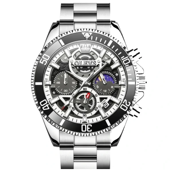 OLEVS 2990 Luxury Hollow Skeleton Man Sports Luminous Moon Phase Calendar Watch Waterproof Fashion Quartz Watch