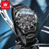 OLEVS 2990 Luxury Hollow Skeleton Man Sports Luminous Moon Phase Calendar Watch Waterproof Fashion Quartz Watch