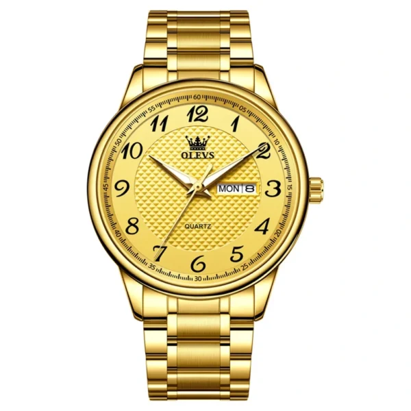 OLEVS 5667 Luxury Bands Stainless Steel Japanese Movement Classic Business Man Waterproof Luminous Quartz Watch GOLD
