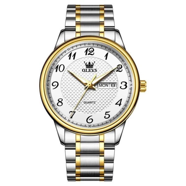 OLEVS 5667 Luxury Bands Stainless Steel Japanese Movement Classic Business Man Waterproof Luminous Quartz Watch Golden White