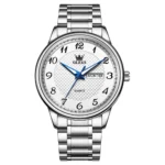 OLEVS 5667 Luxury Bands Stainless Steel Japanese Movement Classic Business Man Waterproof Luminous Quartz Watch Silver-white