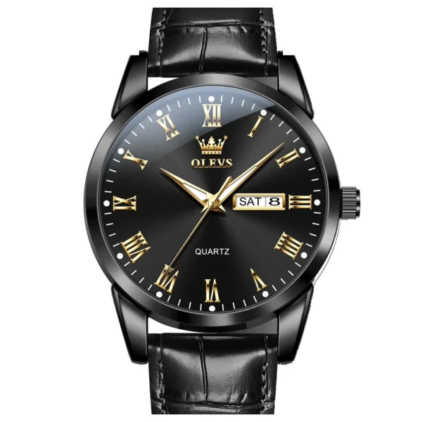 OLEVS 5892 Designer Men Watch Leather Strap Luxury Bands Classic Waterproof Man Quartz Watch Black