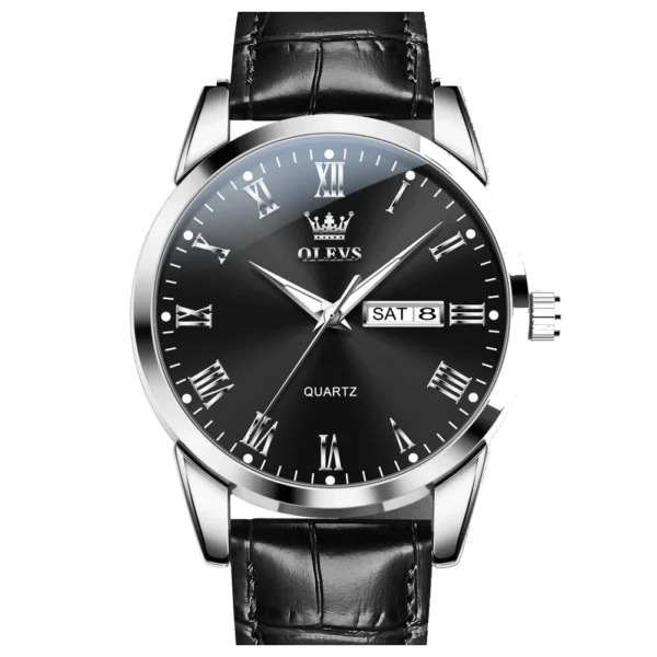 OLEVS 5892 Designer Men Watch Leather Strap Luxury Bands Classic Waterproof Man Quartz Watch silver-black