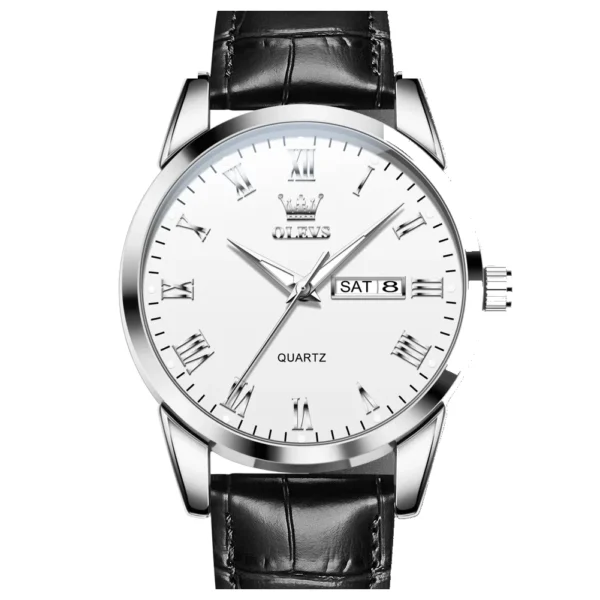 OLEVS 5892 Designer Men Watch Leather Strap Luxury Bands Classic Waterproof Man Quartz Watch silvery white
