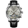 OLEVS 6607 Luxury Fashion Genuine Leather Strap Automatic Waterproof Multifunctional Mechanical Watch for Man SILVER GRAY