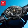 OLEVS 6607 Luxury Fashion Genuine Leather Strap Automatic Waterproof Multifunctional Mechanical Watch for Man